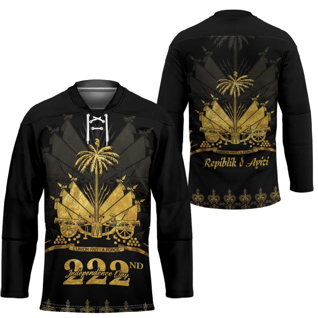 Ayiti 222nd Independence Day Anniversary Hockey Jersey Haiti Gold VeVe Pattern - African Pride