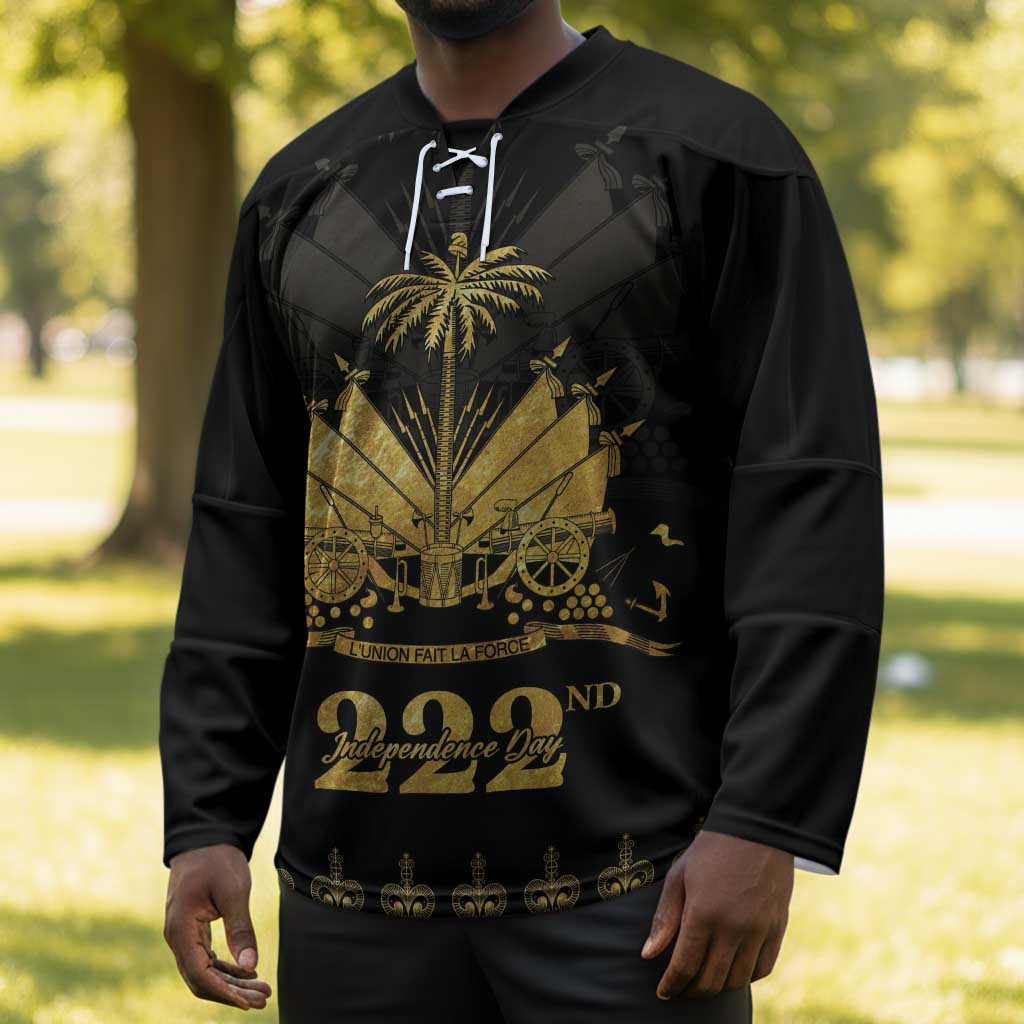 Ayiti 222nd Independence Day Anniversary Hockey Jersey Haiti Gold VeVe Pattern - African Pride