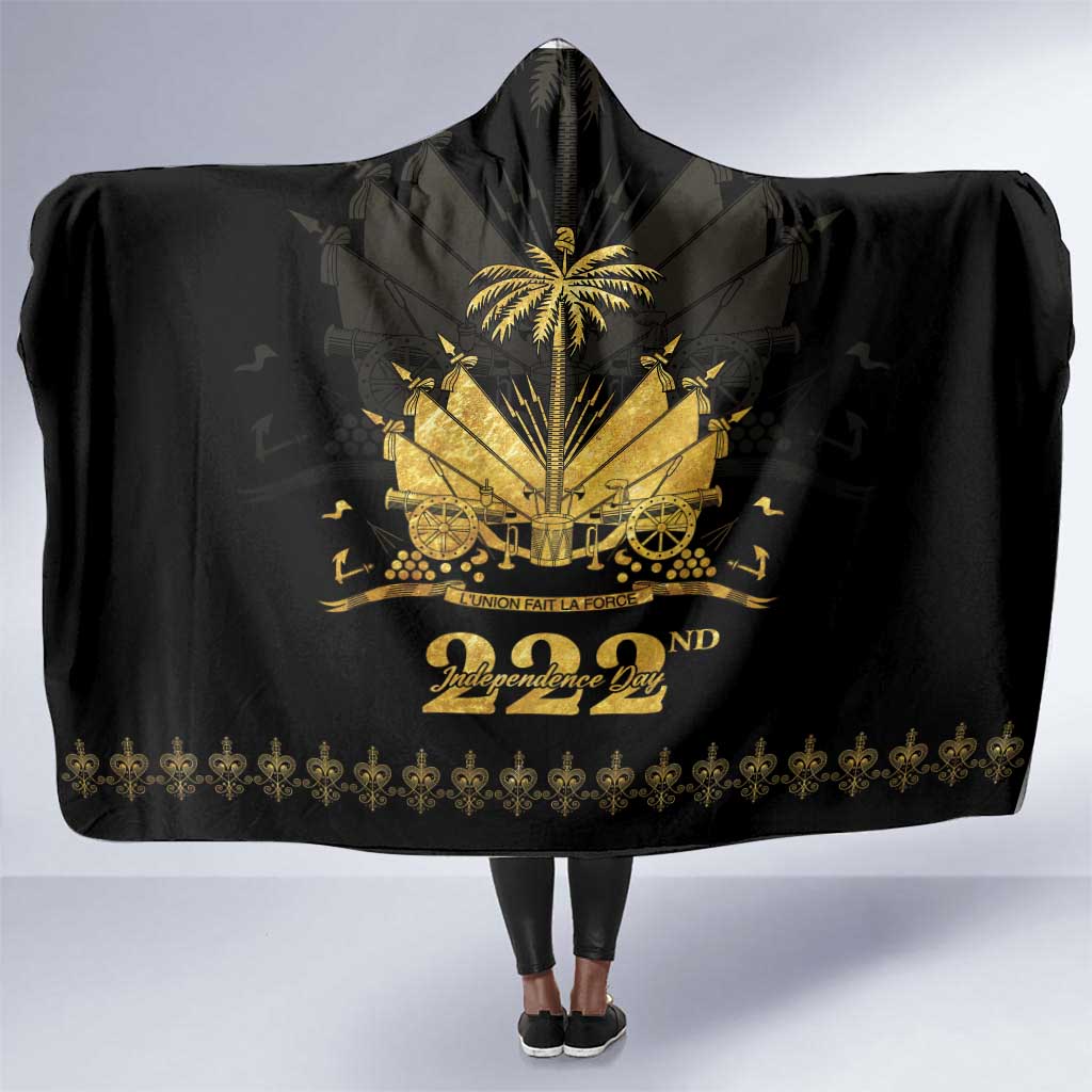 Ayiti 222nd Independence Day Anniversary Hooded Blanket Haiti Gold VeVe Pattern - African Pride