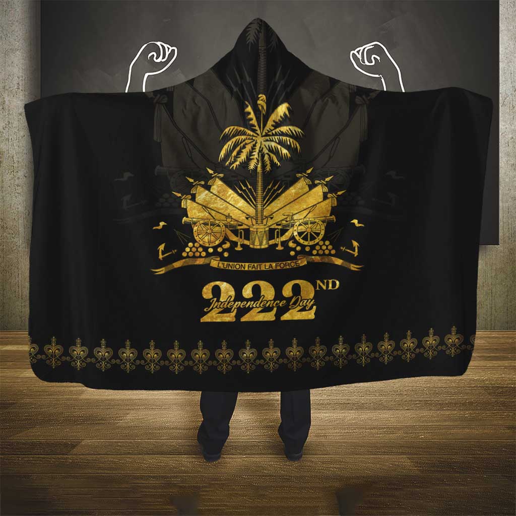 Ayiti 222nd Independence Day Anniversary Hooded Blanket Haiti Gold VeVe Pattern - African Pride