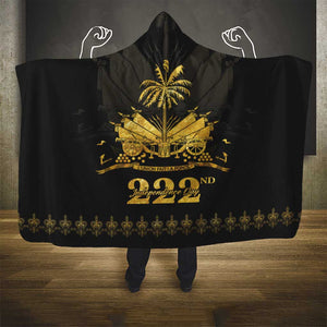 Ayiti 222nd Independence Day Anniversary Hooded Blanket Haiti Gold VeVe Pattern - African Pride