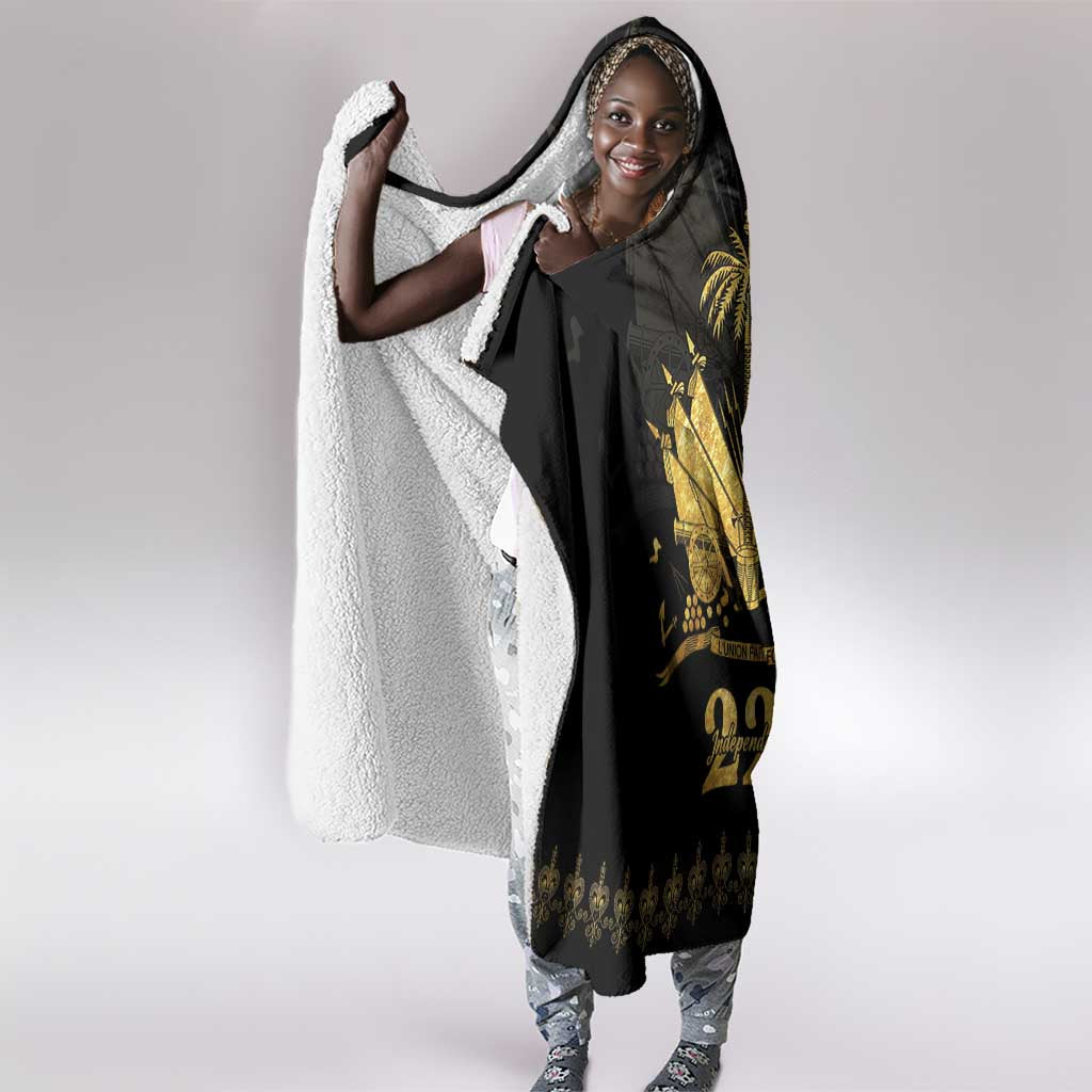 Ayiti 222nd Independence Day Anniversary Hooded Blanket Haiti Gold VeVe Pattern - African Pride