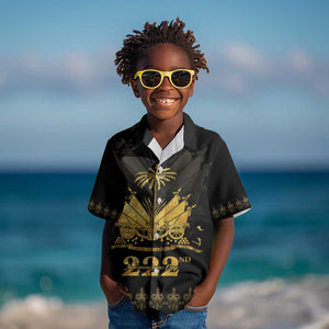 Ayiti 222nd Independence Day Anniversary Kid Hawaiian Shirt Haiti Gold VeVe Pattern LT01