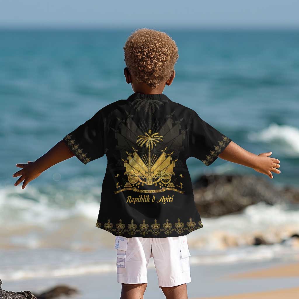 Ayiti 222nd Independence Day Anniversary Kid Hawaiian Shirt Haiti Gold VeVe Pattern LT01
