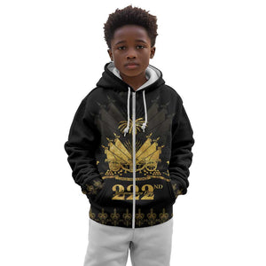 Ayiti 222nd Independence Day Anniversary Kid Hoodie Haiti Gold VeVe Pattern - African Pride