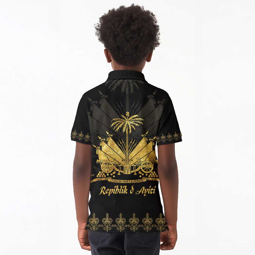 Ayiti 222nd Independence Day Anniversary Kid Polo Shirt Haiti Gold VeVe Pattern LT01