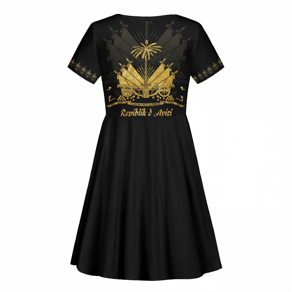 Ayiti 222nd Independence Day Anniversary Kid Short Sleeve Dress Haiti Gold VeVe Pattern LT01