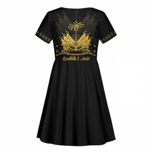Ayiti 222nd Independence Day Anniversary Kid Short Sleeve Dress Haiti Gold VeVe Pattern LT01