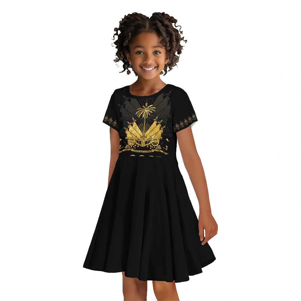 Ayiti 222nd Independence Day Anniversary Kid Short Sleeve Dress Haiti Gold VeVe Pattern LT01