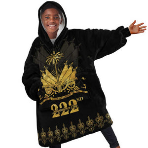 Ayiti 222nd Independence Day Anniversary Kid Wearable Blanket Hoodie Haiti Gold VeVe Pattern - African Pride