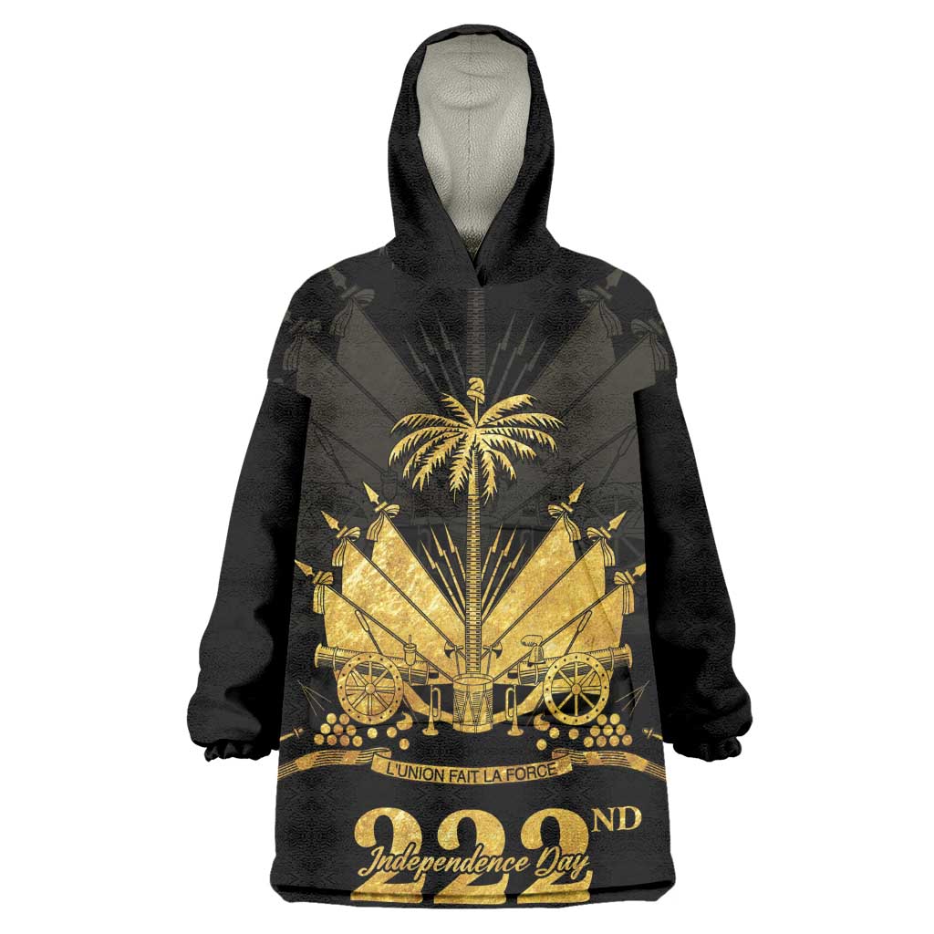 Ayiti 222nd Independence Day Anniversary Kid Wearable Blanket Hoodie Haiti Gold VeVe Pattern - African Pride
