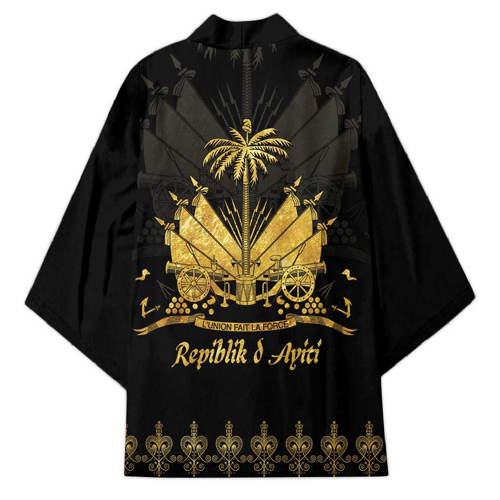 Ayiti 222nd Independence Day Anniversary Kimono Haiti Gold VeVe Pattern - African Pride