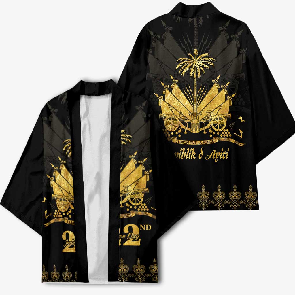 Ayiti 222nd Independence Day Anniversary Kimono Haiti Gold VeVe Pattern - African Pride