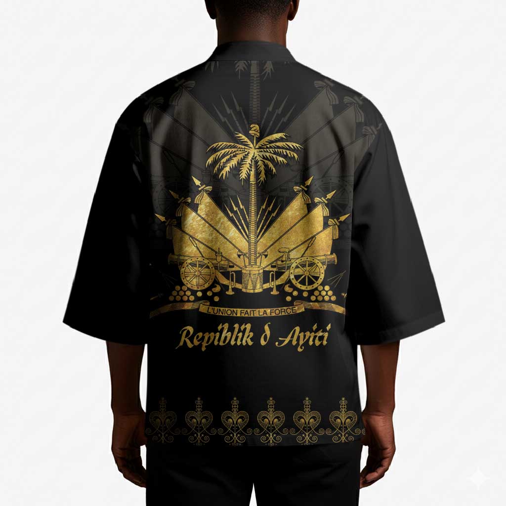 Ayiti 222nd Independence Day Anniversary Kimono Haiti Gold VeVe Pattern - African Pride