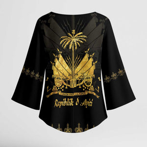 Ayiti 222nd Independence Day Anniversary Kimono Sleeve Blouse Haiti Gold VeVe Pattern - African Pride