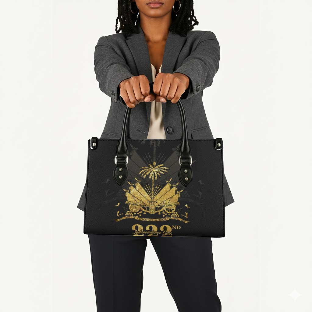 Ayiti 222nd Independence Day Anniversary Leather Bag Haiti Gold VeVe Pattern - African Pride