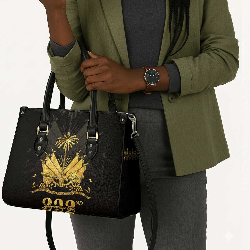 Ayiti 222nd Independence Day Anniversary Leather Bag Haiti Gold VeVe Pattern - African Pride