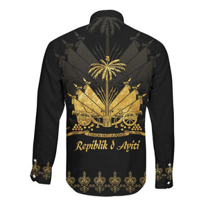 Ayiti 222nd Independence Day Anniversary Long Sleeve Button Shirt Haiti Gold VeVe Pattern - African Pride
