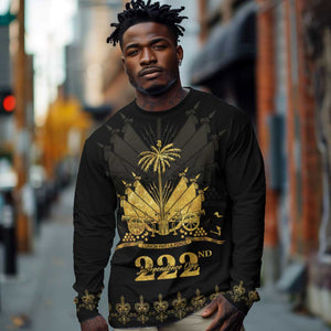 Ayiti 222nd Independence Day Anniversary Long Sleeve Shirt Haiti Gold VeVe Pattern - African Pride