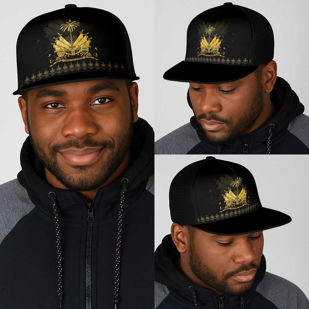 Ayiti 222nd Independence Day Anniversary Mesh Trucker Cap Haiti Gold VeVe Pattern - African Pride