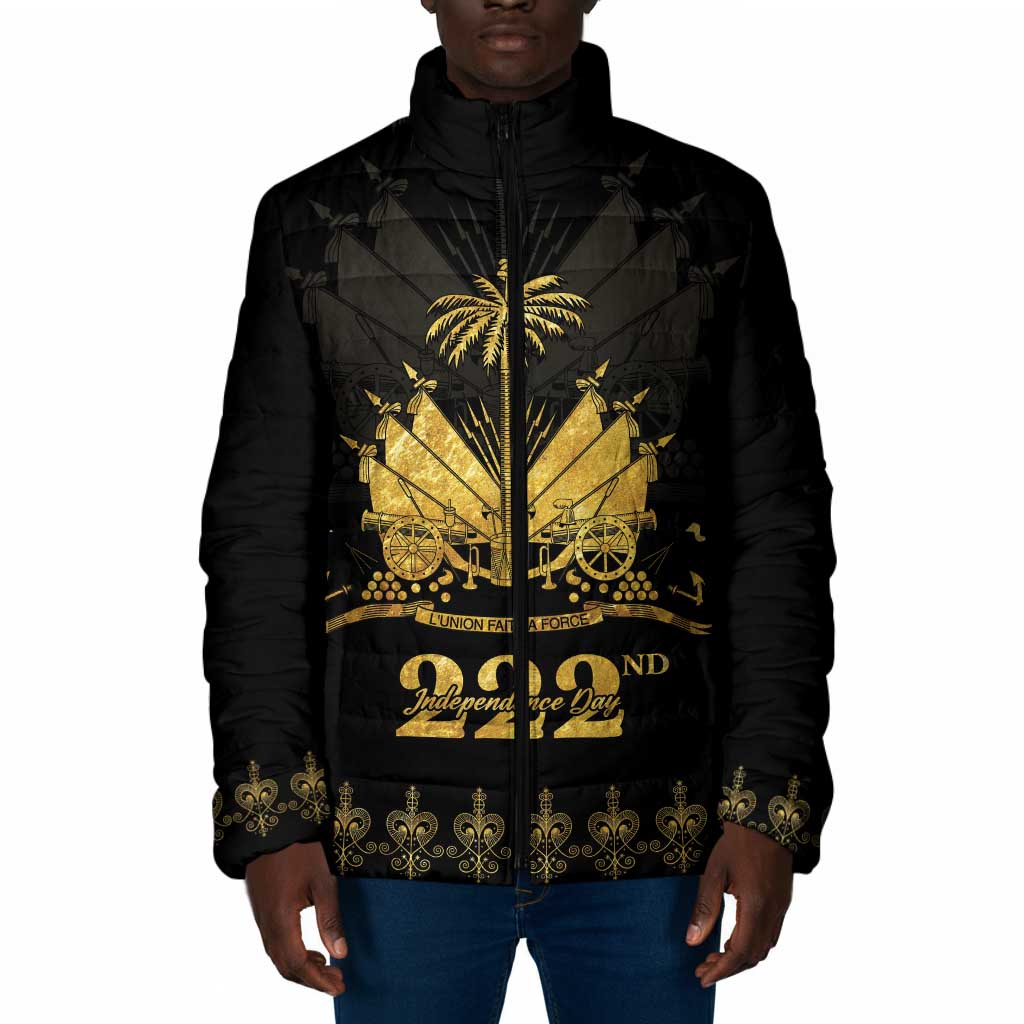 Ayiti 222nd Independence Day Anniversary Padded Jacket Haiti Gold VeVe Pattern - African Pride