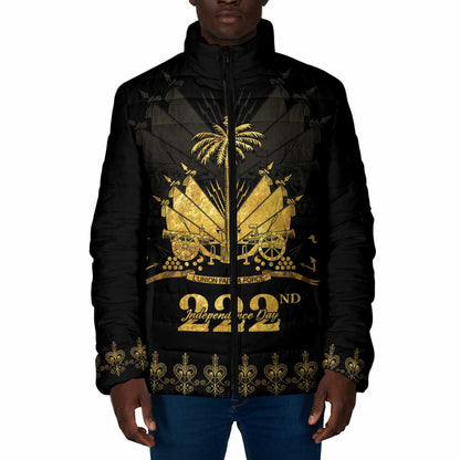 Ayiti 222nd Independence Day Anniversary Padded Jacket Haiti Gold VeVe Pattern - African Pride