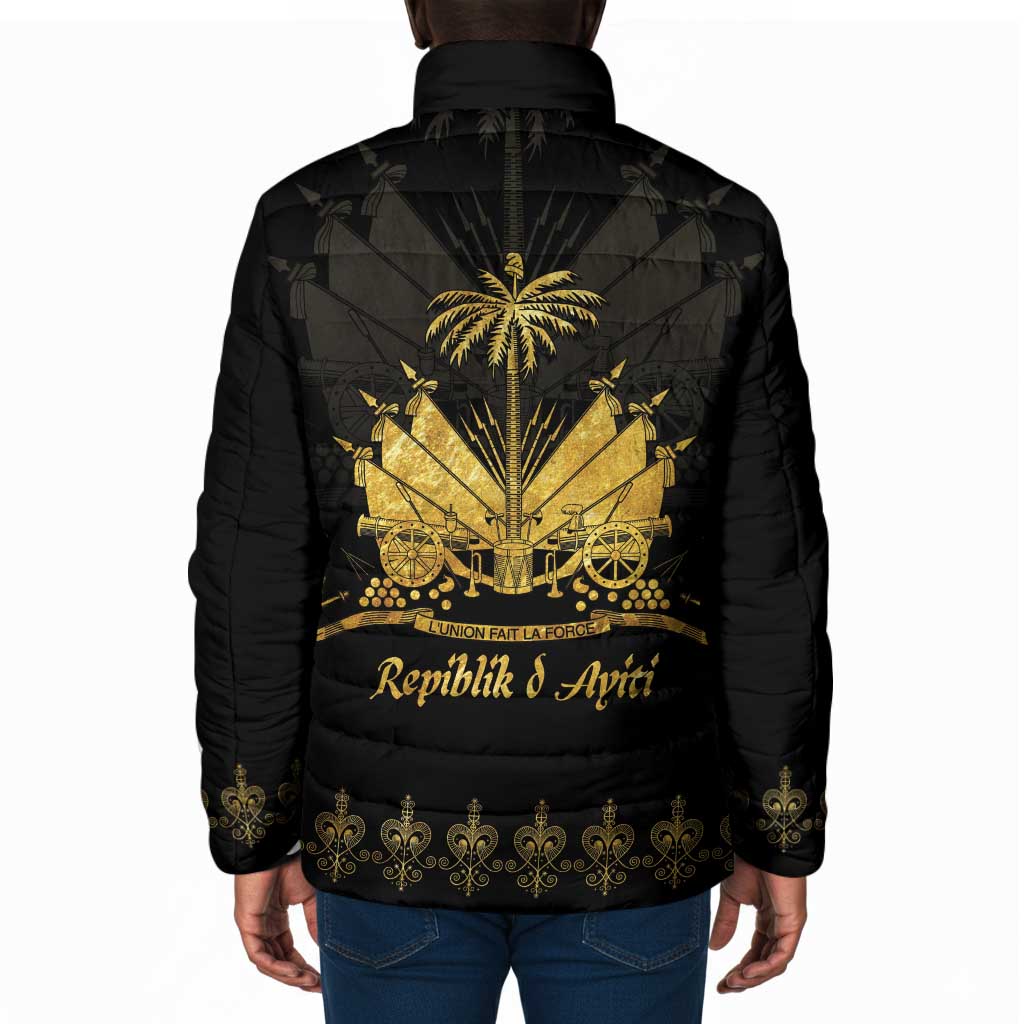 Ayiti 222nd Independence Day Anniversary Padded Jacket Haiti Gold VeVe Pattern - African Pride