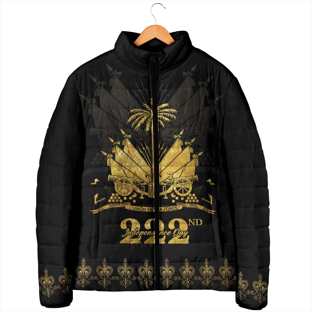 Ayiti 222nd Independence Day Anniversary Padded Jacket Haiti Gold VeVe Pattern - African Pride
