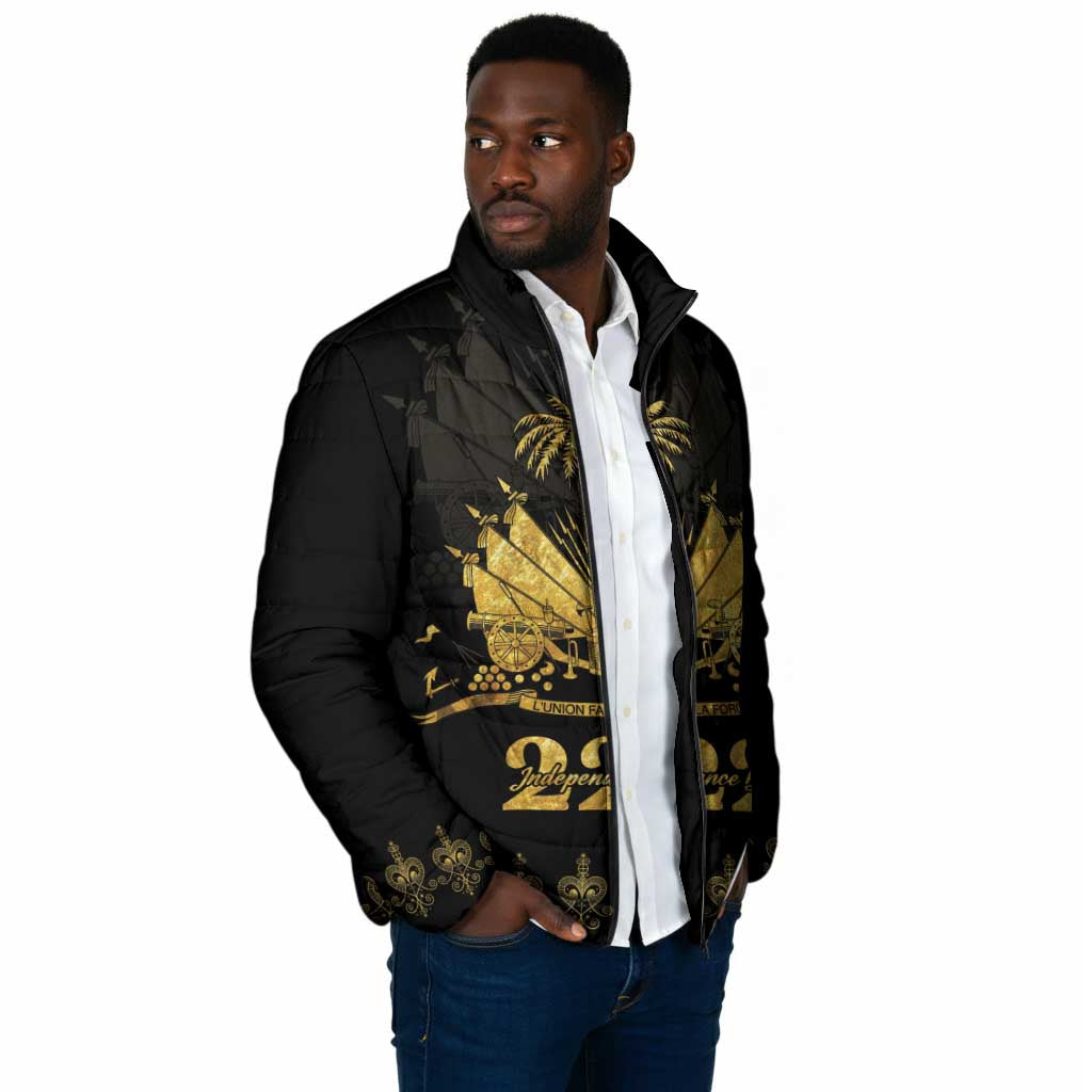Ayiti 222nd Independence Day Anniversary Padded Jacket Haiti Gold VeVe Pattern - African Pride