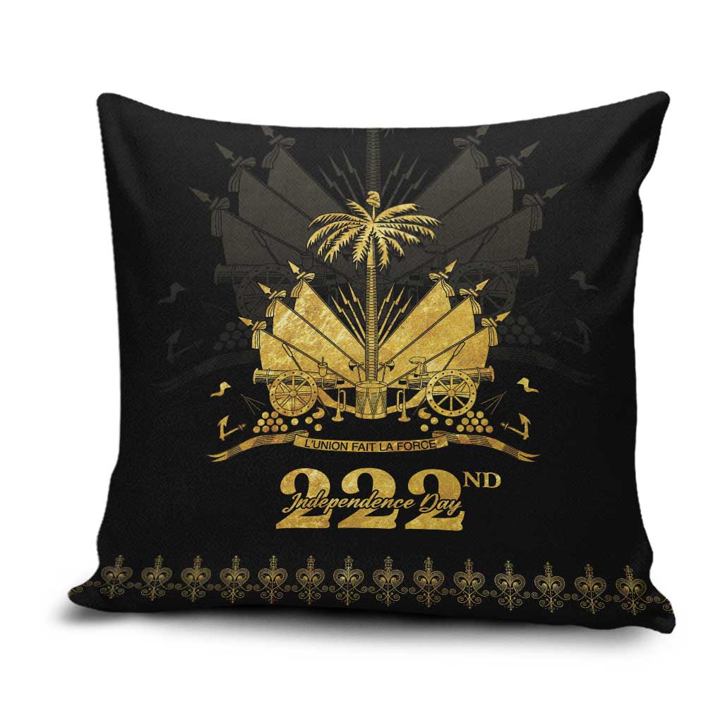 Ayiti 222nd Independence Day Anniversary Pillow Cover Haiti Gold VeVe Pattern - African Pride