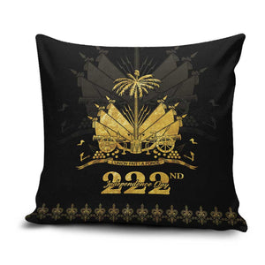 Ayiti 222nd Independence Day Anniversary Pillow Cover Haiti Gold VeVe Pattern - African Pride