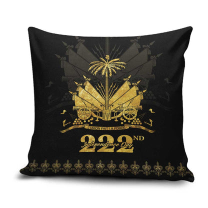Ayiti 222nd Independence Day Anniversary Pillow Cover Haiti Gold VeVe Pattern - African Pride