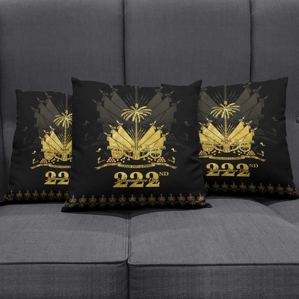 Ayiti 222nd Independence Day Anniversary Pillow Cover Haiti Gold VeVe Pattern - African Pride