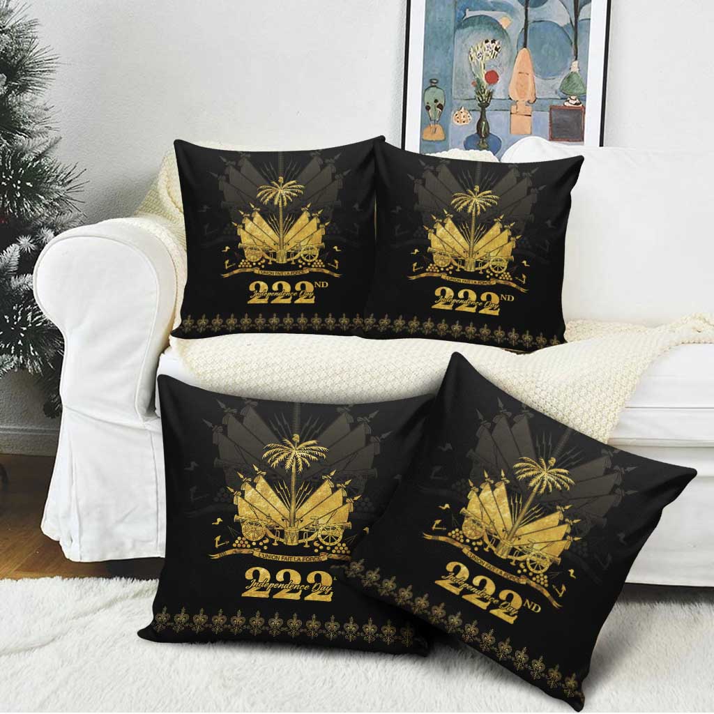 Ayiti 222nd Independence Day Anniversary Pillow Cover Haiti Gold VeVe Pattern - African Pride