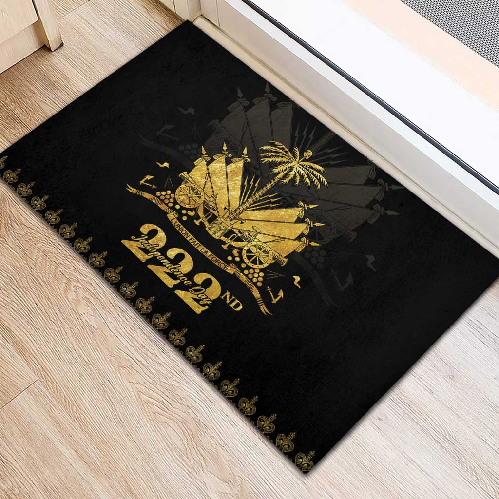 Ayiti 222nd Independence Day Anniversary Rubber Doormat Haiti Gold VeVe Pattern - African Pride