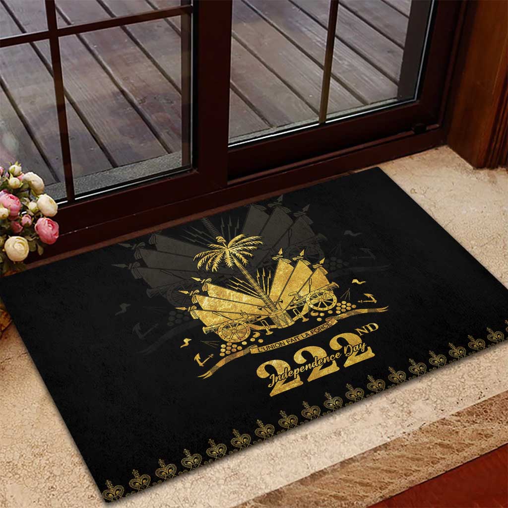 Ayiti 222nd Independence Day Anniversary Rubber Doormat Haiti Gold VeVe Pattern - African Pride