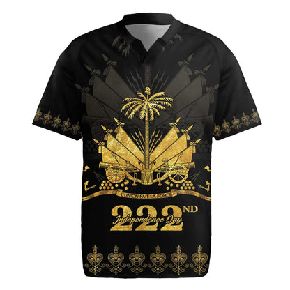 Ayiti 222nd Independence Day Anniversary Rugby Jersey Haiti Gold VeVe Pattern LT01