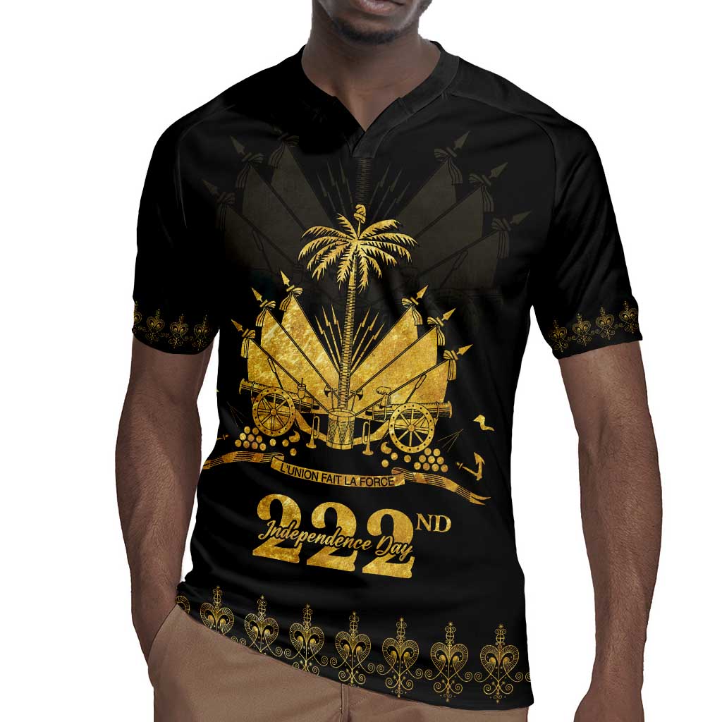 Ayiti 222nd Independence Day Anniversary Rugby Jersey Haiti Gold VeVe Pattern LT01