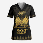Ayiti 222nd Independence Day Anniversary Scrub Top Haiti Gold VeVe Pattern - African Pride