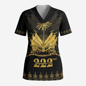 Ayiti 222nd Independence Day Anniversary Scrub Top Haiti Gold VeVe Pattern - African Pride