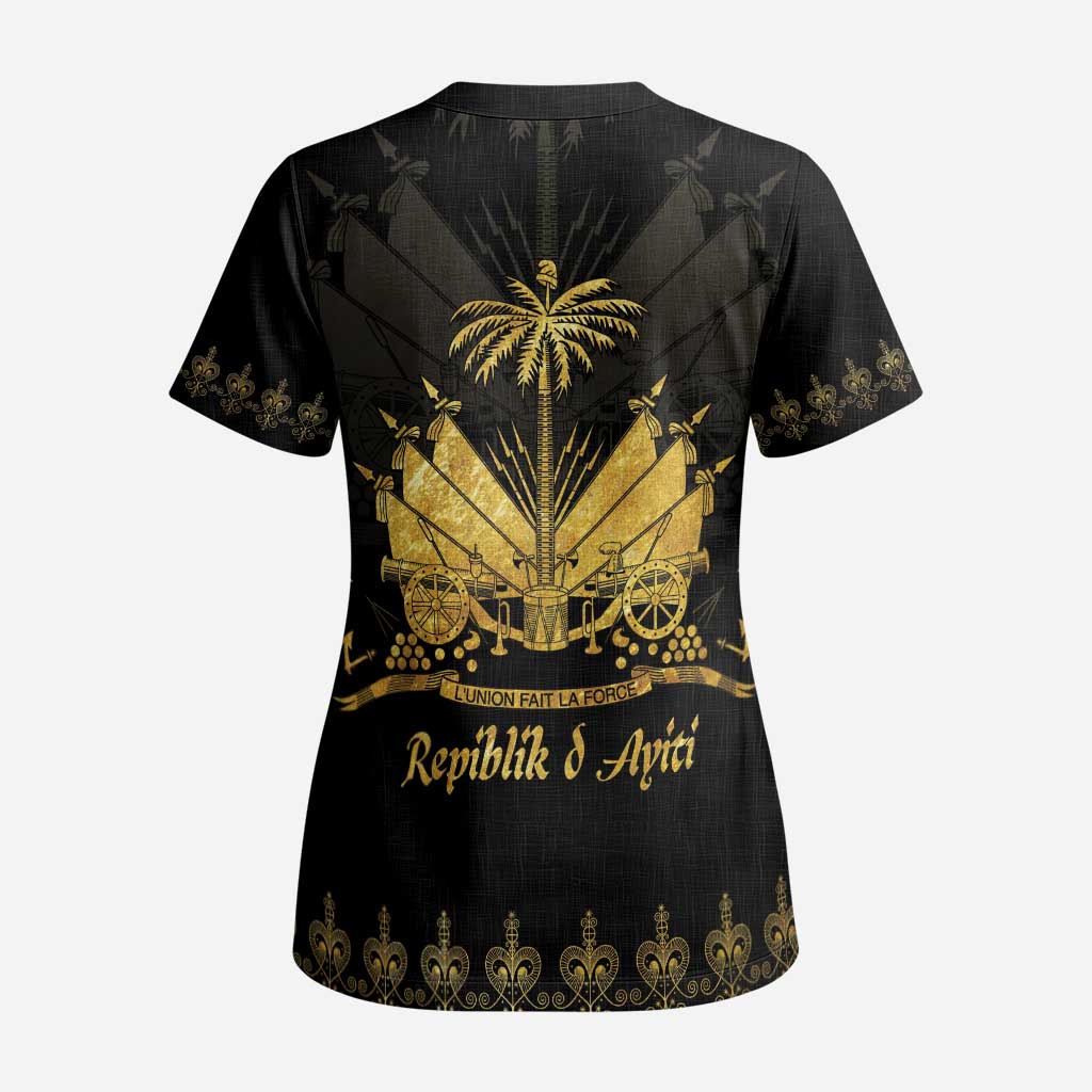 Ayiti 222nd Independence Day Anniversary Scrub Top Haiti Gold VeVe Pattern - African Pride
