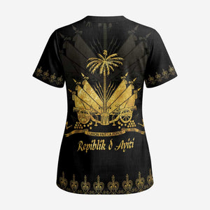Ayiti 222nd Independence Day Anniversary Scrub Top Haiti Gold VeVe Pattern - African Pride