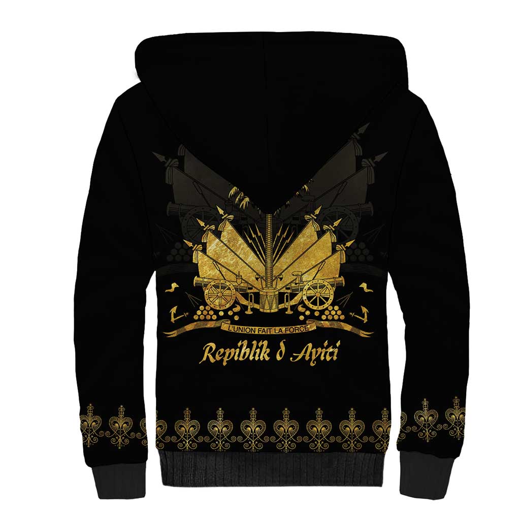 Ayiti 222nd Independence Day Anniversary Sherpa Hoodie Haiti Gold VeVe Pattern - African Pride