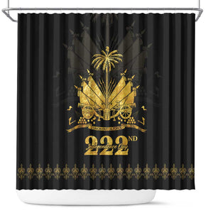 Ayiti 222nd Independence Day Anniversary Shower Curtain Haiti Gold VeVe Pattern - African Pride