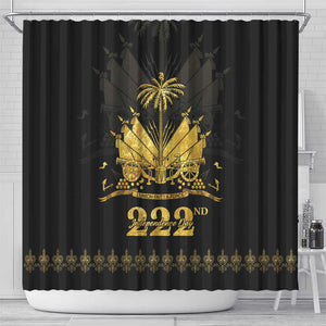 Ayiti 222nd Independence Day Anniversary Shower Curtain Haiti Gold VeVe Pattern - African Pride