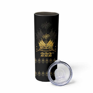 Ayiti 222nd Independence Day Anniversary Skinny Tumbler Haiti Gold VeVe Pattern - African Pride