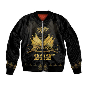 Ayiti 222nd Independence Day Anniversary Sleeve Zip Bomber Jacket Haiti Gold VeVe Pattern - African Pride