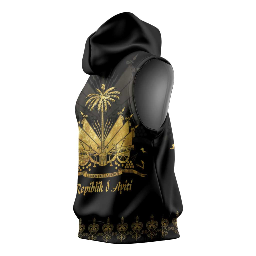 Ayiti 222nd Independence Day Anniversary Sleeveless Hoodie Haiti Gold VeVe Pattern - African Pride