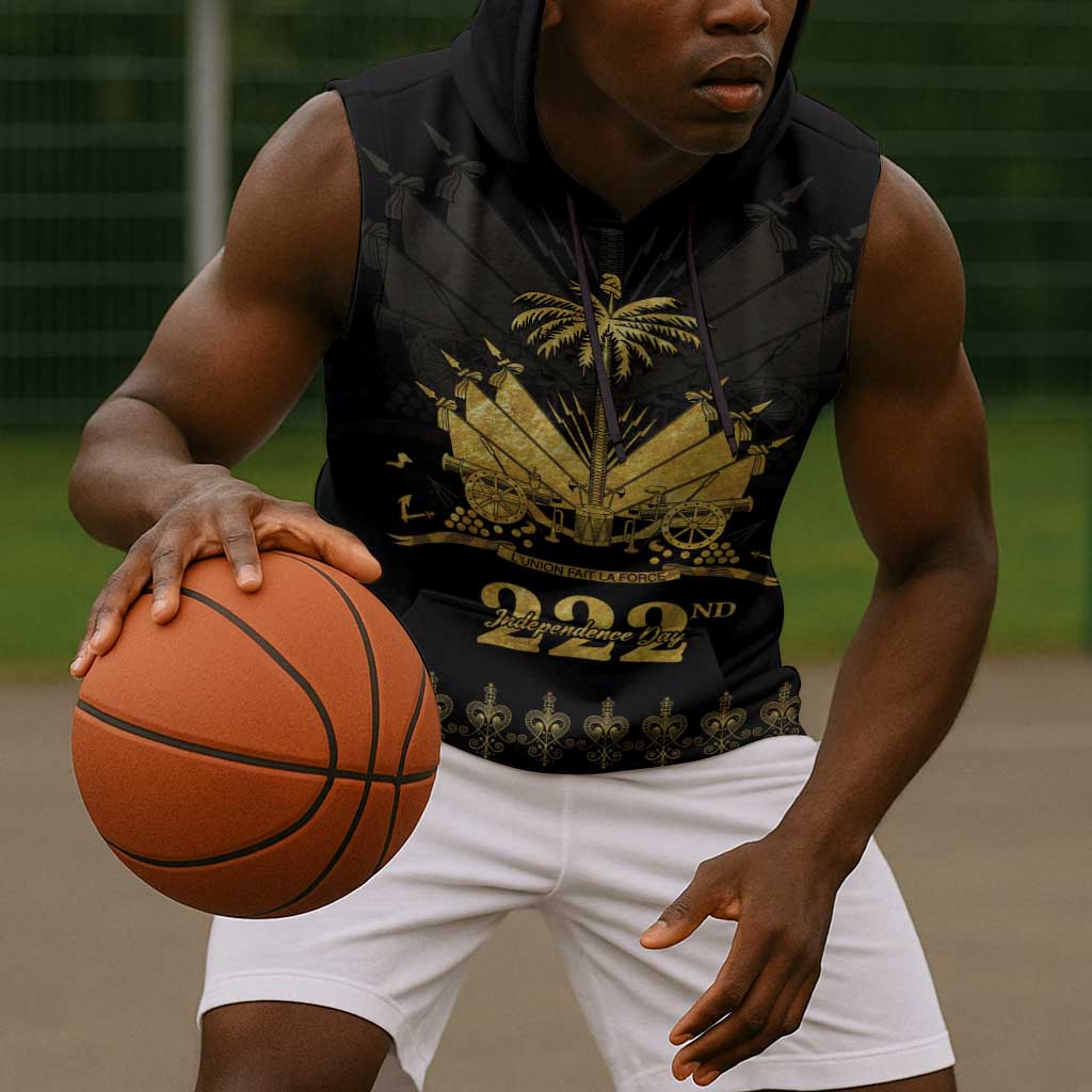 Ayiti 222nd Independence Day Anniversary Sleeveless Hoodie Haiti Gold VeVe Pattern - African Pride