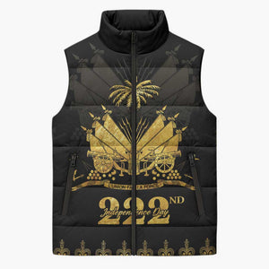Ayiti 222nd Independence Day Anniversary Sleeveless Puffer Jacket Haiti Gold VeVe Pattern - African Pride